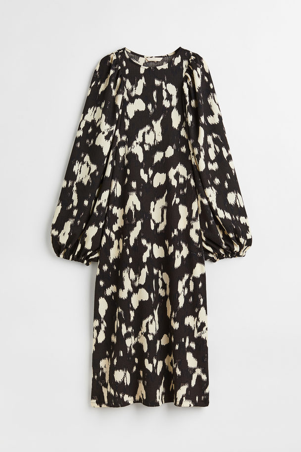 H&M Patterned Balloon-sleeved Dress Black/patterned