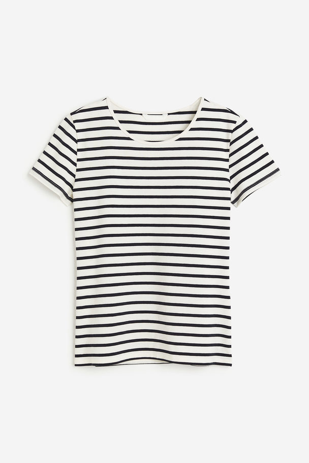 H&M T-shirt I Bomull Hvit/sort Stripet