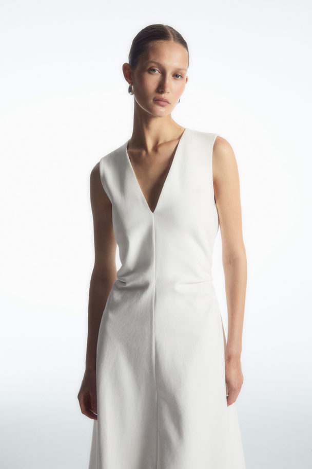 COS Gathered Asymmetric Midi Dress White
