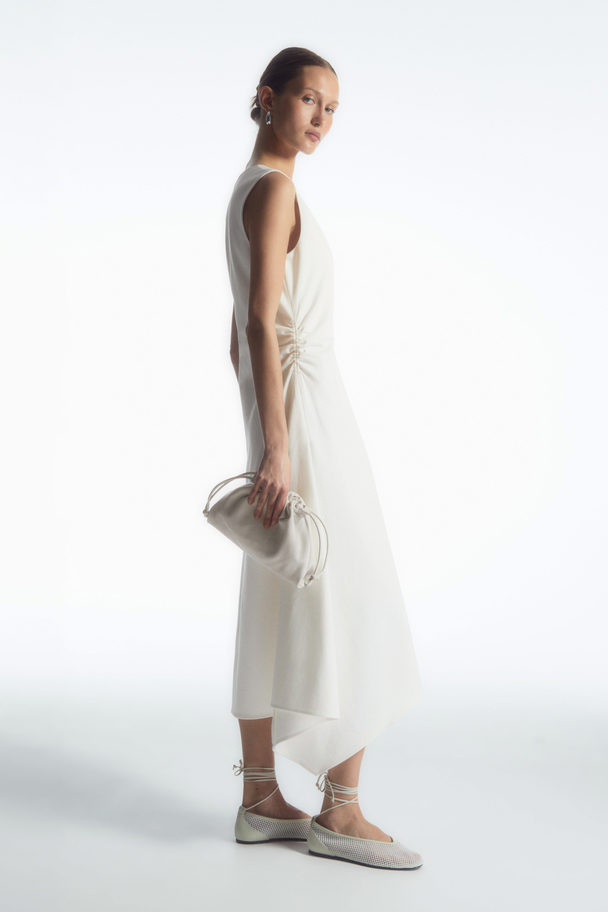 COS Gathered Asymmetric Midi Dress White