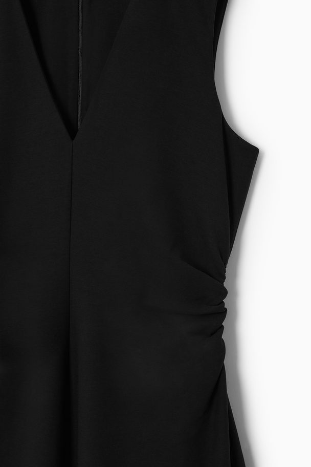 COS Gathered Asymmetric Midi Dress Black