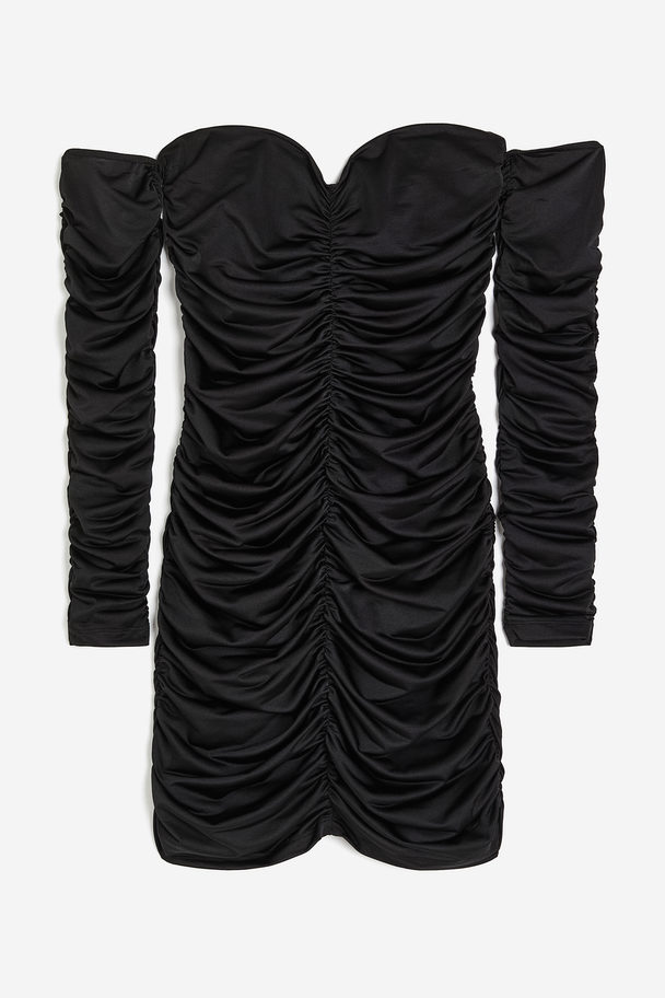 H&M Schulterfreies Kleid mit Raffungen Schwarz