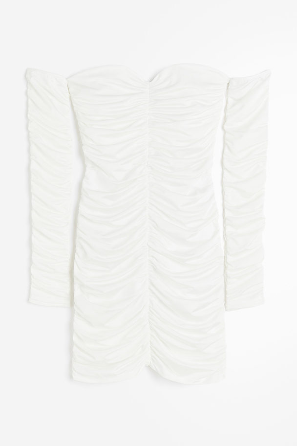 H&M Off Shoulder-kjole Med Rynker Cream
