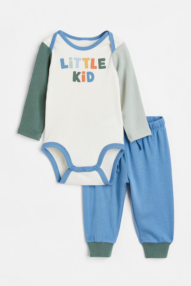 H&M Tweedelige Katoenen Set Blauw/little Kid