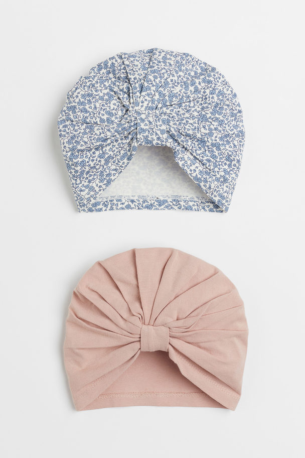 H&M 2-pack Cotton Turbans Powder Pink/floral