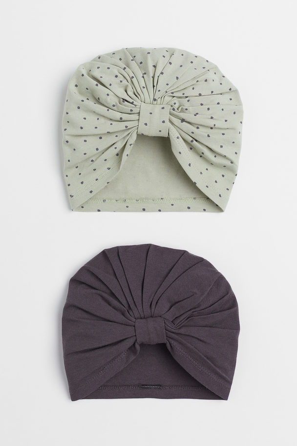 H&M 2-pack Cotton Turbans Dark Grey/spotted