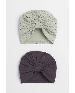 2-pack Cotton Turbans Dark Grey/spotted