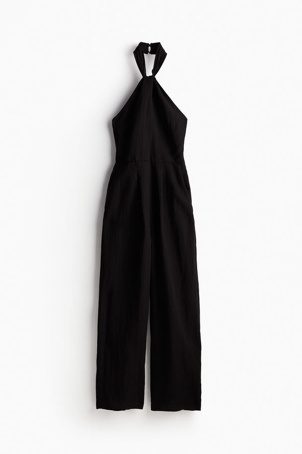 H&M Halterneck-jumpsuit Med Knudedetalje Sort