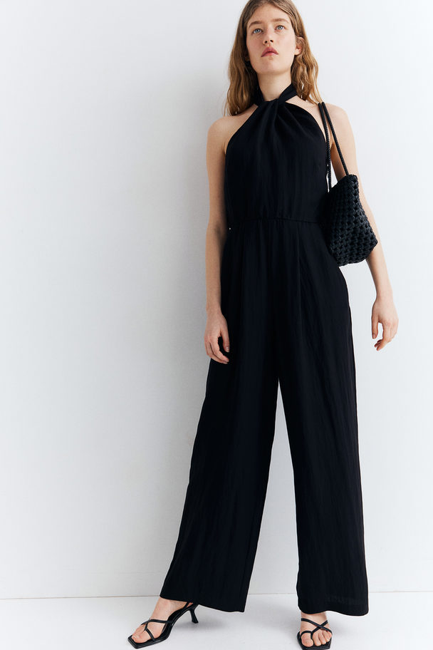 H&M Knot-detail Halterneck Jumpsuit Black