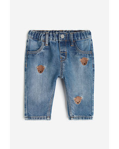 Embroidered Jeans Denim Blue/teddy Bears
