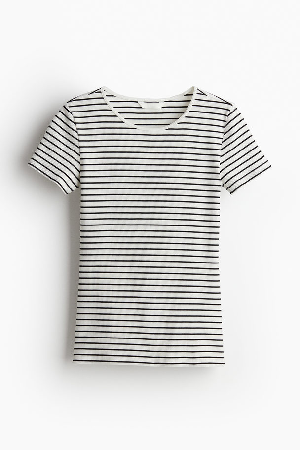 H&M Ribbed T-shirt White/striped
