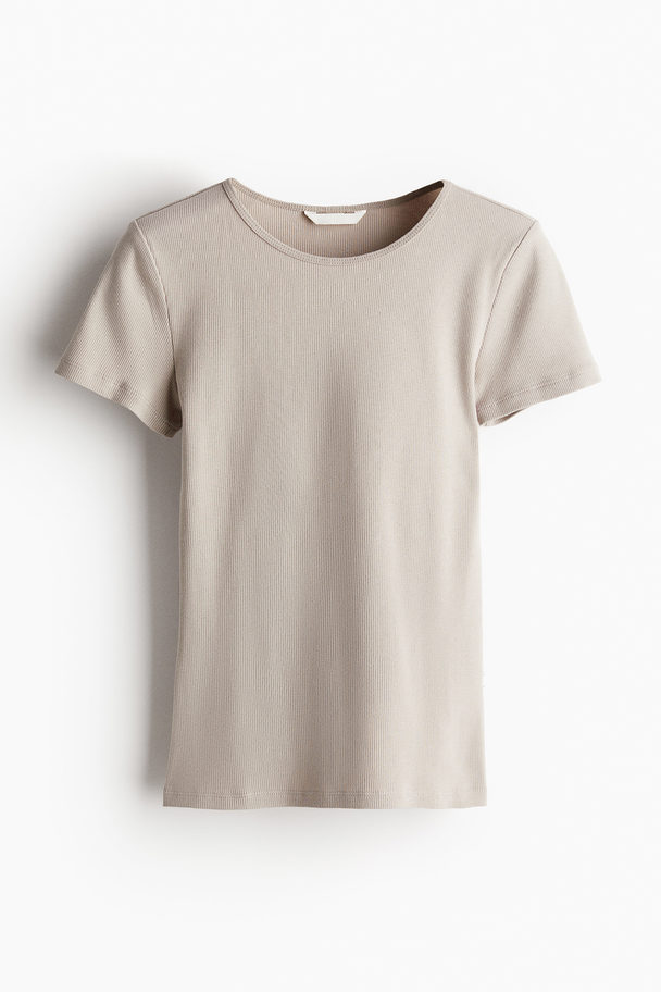 H&M Ribbed T-shirt Light Beige