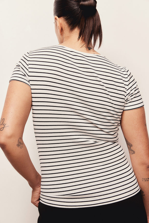 H&M Ribbed T-shirt White/striped