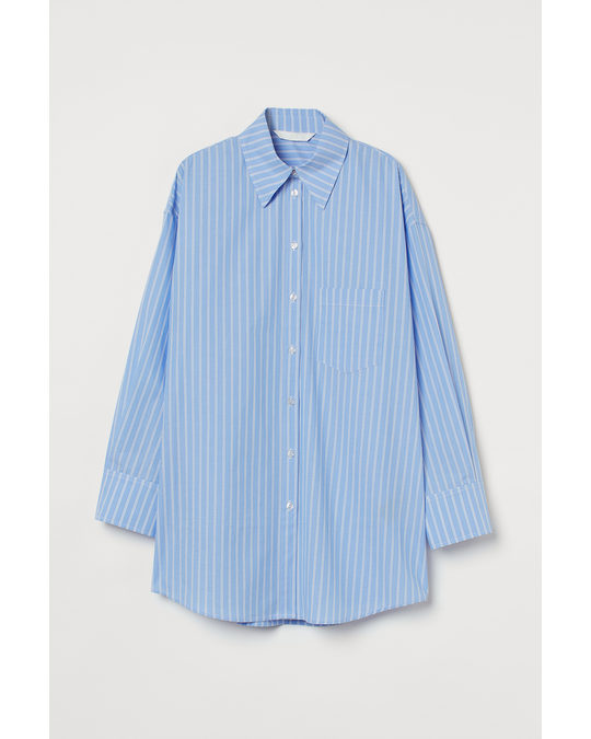 H&M Relaxed-fit Cotton Shirt Light Blue/white Striped