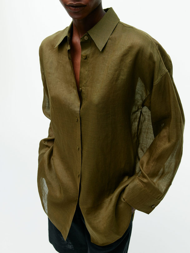 ARKET Doorschijnend Overhemd Van Ramie Kakigroen