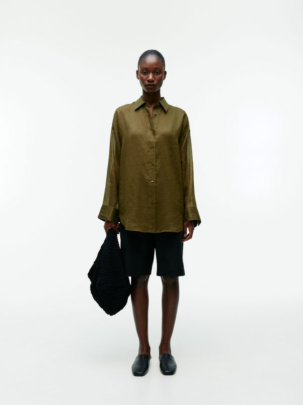 ARKET Transparent Skjorte I Ramie Kakigrøn