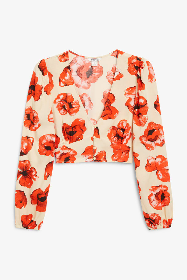 Monki Red Floral Cropped Long Sleeved Top Red Floral
