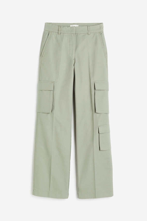 H&M Straight Cargo Trousers Light Khaki Green