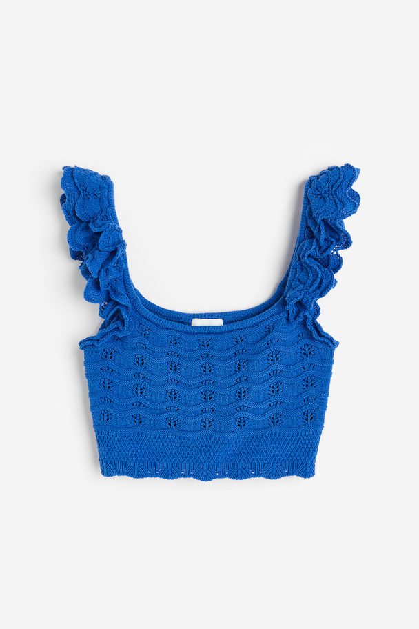 H&M Crochet-look Cropped Top Bright Blue