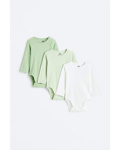 3-pack Ribbed Bodysuits Light Green/white