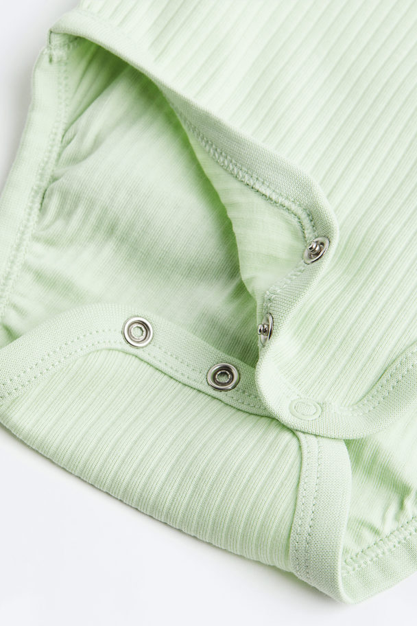 H&M 3-pack Ribbed Bodysuits Light Green/white