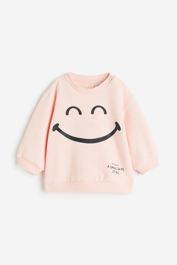 H&M Sweatshirt Med Tryk Lys Rosa/smileyworld®