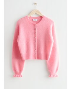 Frill Cuff Knit Cardigan Pink