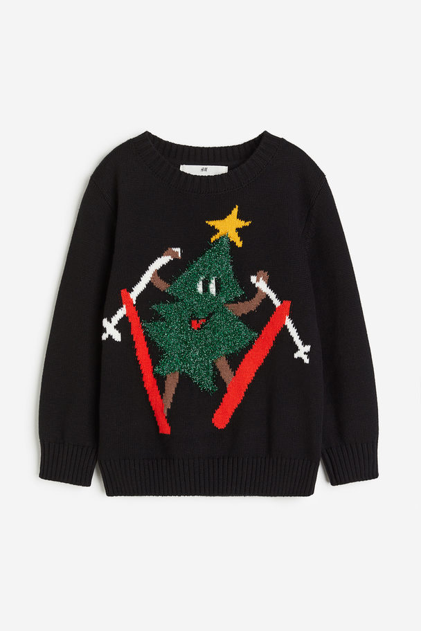 H&M Trui Met Motief Zwart/kerstboom