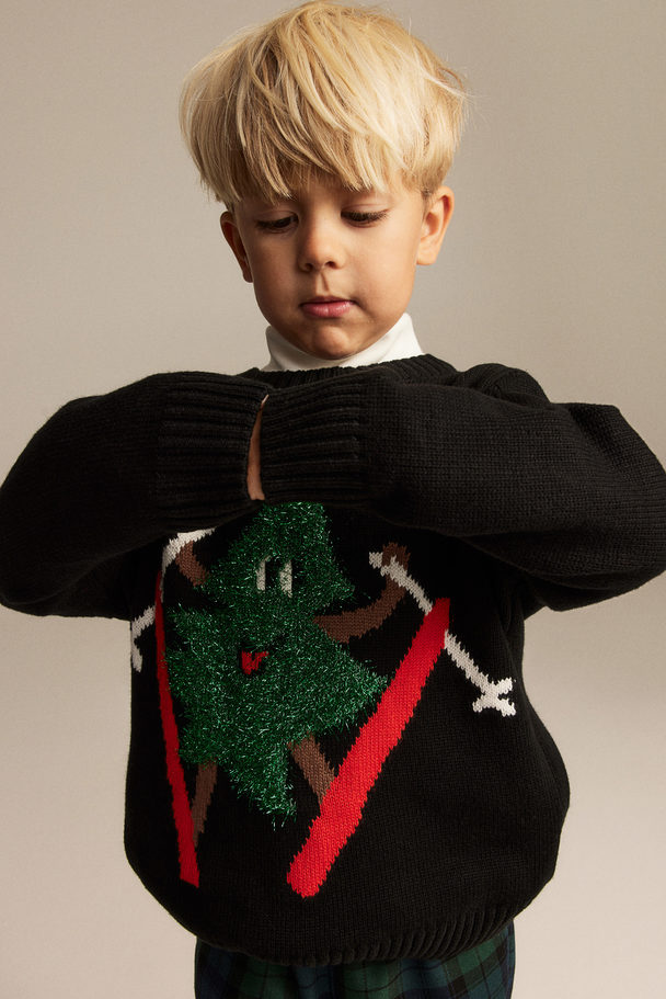 H&M Pullover mit Motiv Schwarz/Weihnachtsbaum