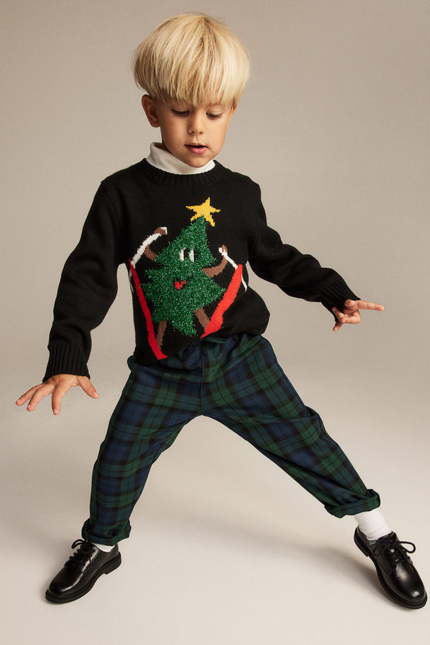 H&M Pullover mit Motiv Schwarz/Weihnachtsbaum
