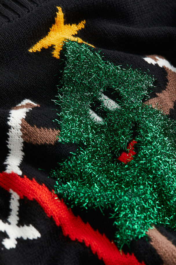 H&M Trui Met Motief Zwart/kerstboom