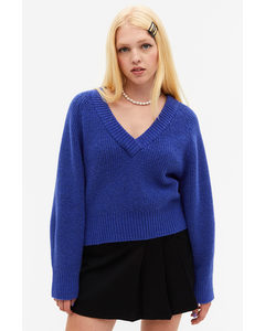 Knitted V-neck Sweater Bright Blue