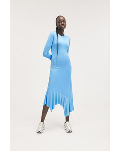 Asymmetrisches Kleid mit langen Ärmeln Hellblau