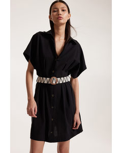 Belted Shirt Dress Black