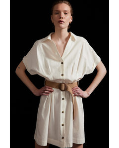 Belted Shirt Dress White