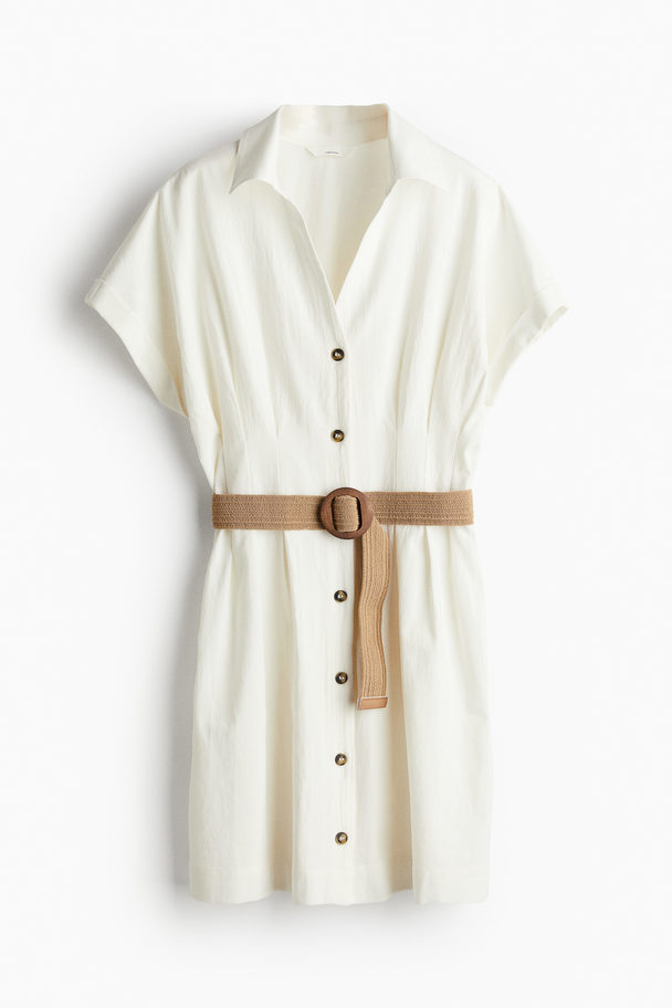 H&M Belted Shirt Dress White