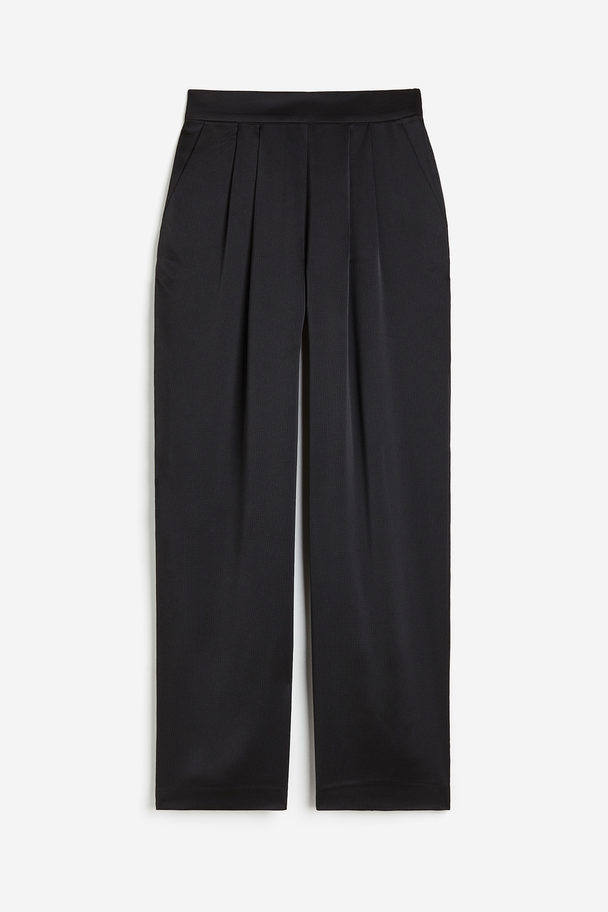 H&M Wide Satin Trousers Black