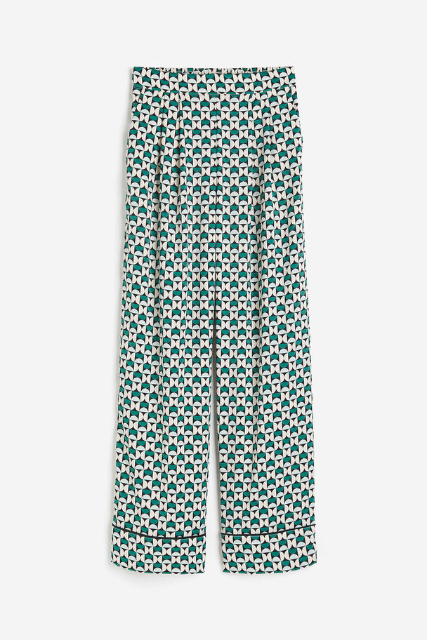 H&M Wide Satin Trousers Green/patterned