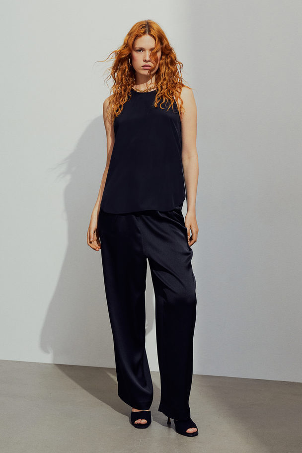 H&M Wide Satin Trousers Black