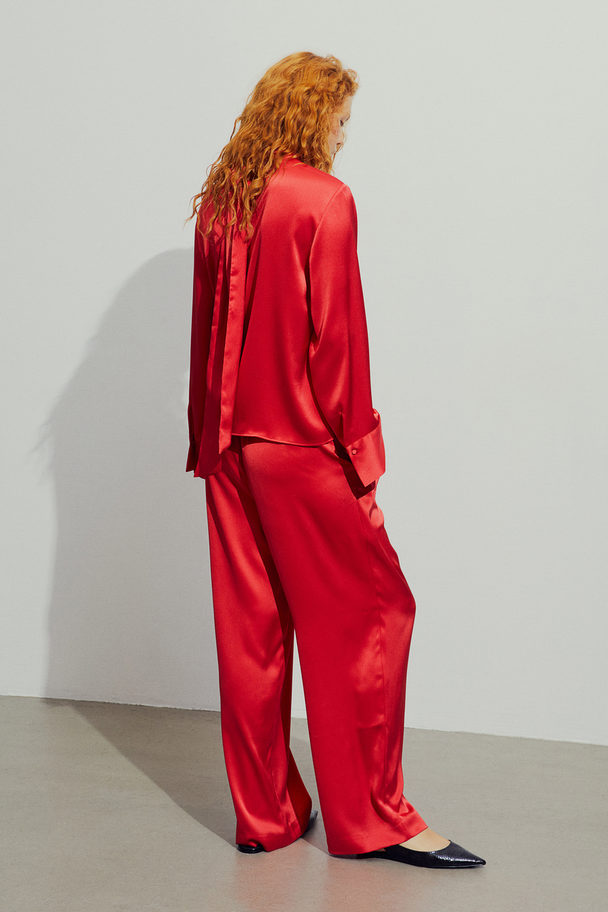 H&M Wide Satin Trousers Red