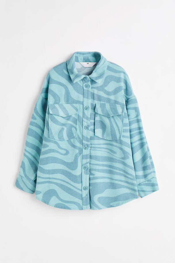 H&M Checked Shacket Light Blue/patterned