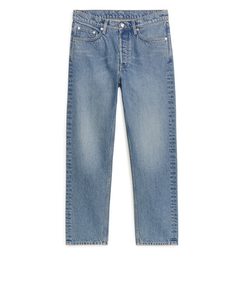 Curved Cropped Non-stretch Jeans Blue