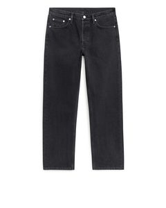 Curved Cropped Non-stretch Jeans Greyish Black