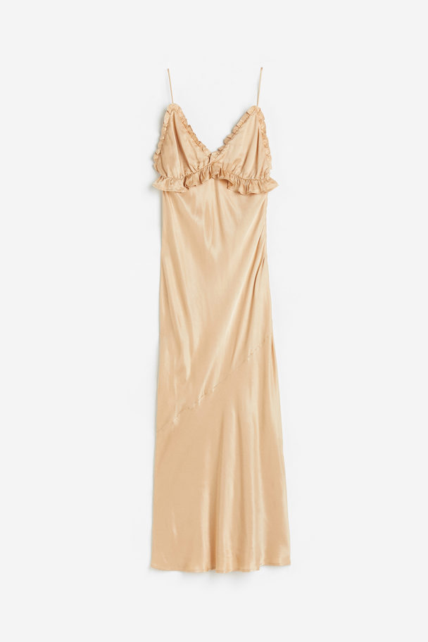 H&M Frill-detail Slip Dress Beige