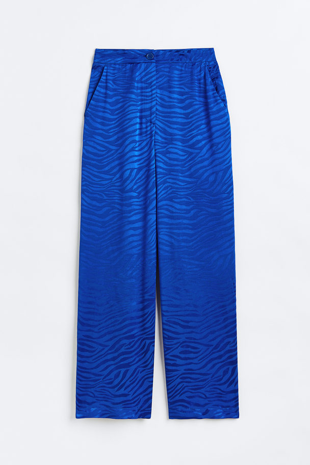 H&M Jacquard-weave Trousers Bright Blue/zebra Print