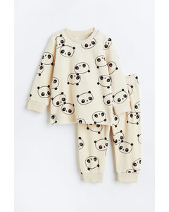 Pyjamas I Velur Naturhvit/pandaer