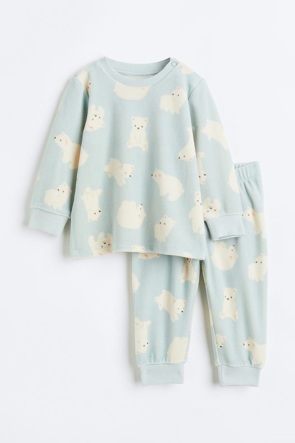 H&M Velour Pyjamas Light Blue/polar Bears