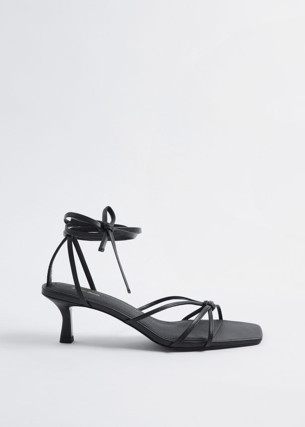 & Other Stories Strappy Kitten Heel Leather Sandals Black