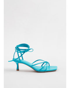 Strappy Kitten Heel Leather Sandals Turquoise