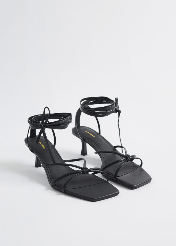 & Other Stories Strappy Kitten Heel Leather Sandals Black